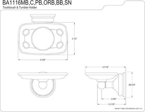 Miniatura 2 de Kingston Brass BA1116C - Soporte para cepillo de dientes y vaso victoriano, cromo pulido, longitud de 5-1/4 pulgadas, espacio libre de pared