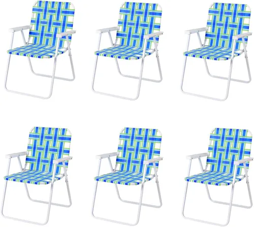 COSTWAY 6pcs silla de playa plegable camping césped cincha silla ligera 1 posición (azul)