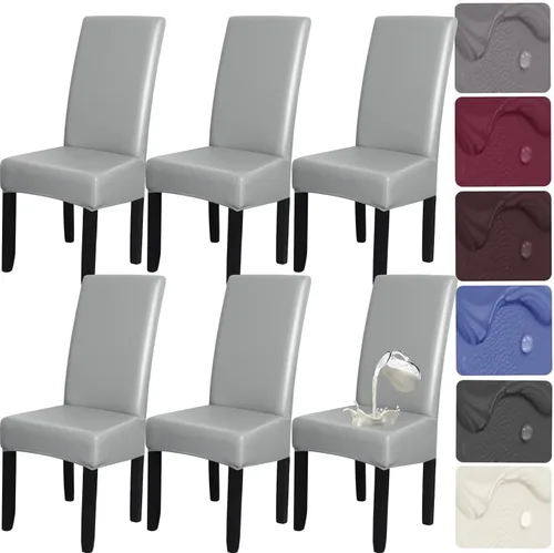 Miniatura 7 de HFCNMY Juego de 6 fundas para sillas de comedor, elásticas, impermeables, de poliuretano, color negro, fundas suaves para sillas de comedor, fundas