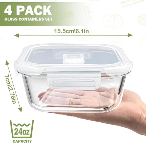 Miniatura 2 de Contenedor/Caja para sándwiches para el almuerzo, 24 oz de vidrio borosilicato apto para congelador, contenedores de vidrio cuadrados de 3 tazas