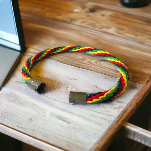 Miniatura 3 de Rasta - Pulsera hippie a cuadros, pulsera de cordón de raasta negra, pulsera de cuero y algodón trenzado Bob Marley