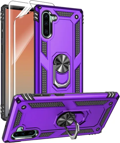 Miniatura 9 de Funda para Samsung Galaxy Note 10, Note10 con protectores de pantalla HD, soporte de anillo de metal de grado militar con soporte de anillo de Negro