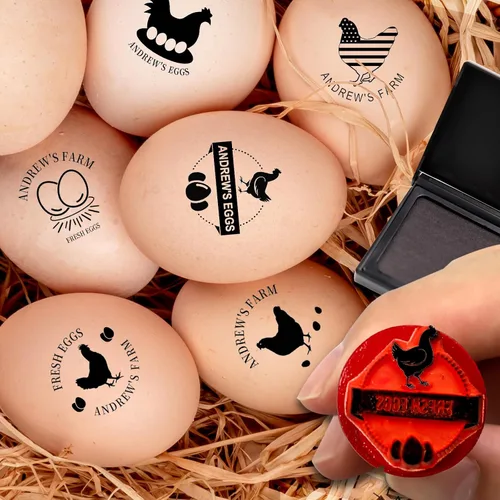 Sello de huevo personalizado para huevos frescos, sellos personalizados de huevo de pato de pollo con nombre de logotipo, almohadilla de tinta,