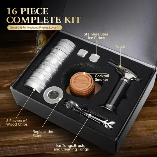 Miniatura 3 de G GOOD GAIN Kit de Ahumador de Whisky con Antorcha - Kit de Ahumador de Cóctel Old Fashioned con Virutas de Madera de 6 Sabores Set Infusor