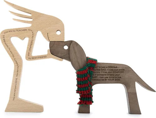 Miniatura 9 de Pequeña Decoración de Sala de Estar Estatua de Mujer y Perro Decoraciones de Madera para el Hogar Mujeres+perro
