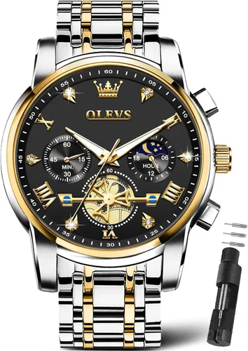 Miniatura 17 de OLEVS Relojes para hombre de plata, reloj de cronógrafo de acero inoxidable para hombre, reloj analógico de cuarzo de cara grande para hombre