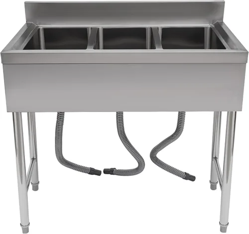 Miniatura 19 de Fregadero de cocina de restaurante comercial independiente de acero inoxidable con soporte, preparación de cocina y lavabo de mano para el hogar