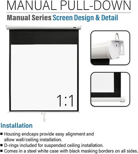 Miniatura 5 de Akia Screens Pantalla de proyector de 125 pulgadas Manual desplegable B 1:1 8K 4K HD 3D Montaje en pared de techo Pantalla de proyección portátil