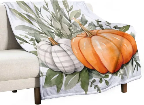 Miniatura 20 de Manta de lana cuadriculada con diseño de calabaza, hojas de arce, Acción de Gracias, manta de cama para otoño, Acción de Gracias, ligera, súper