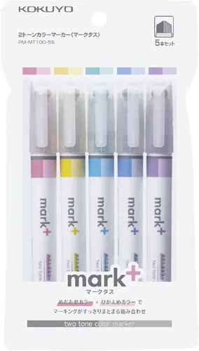 KOKUYO Marcador de colores pastel de 2 tonos. Marca+marcadores de doble punta de dos colores, secado rápido, puntas similares a tonos 5 unidades de