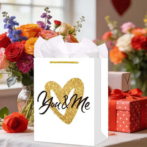 Miniatura 7 de D4DREAM Bolsa de regalo de San Valentín – Bolsa de regalo de aniversario de 13 pulgadas con papel de seda para mujeres, hombres, novio, novia, 7-1