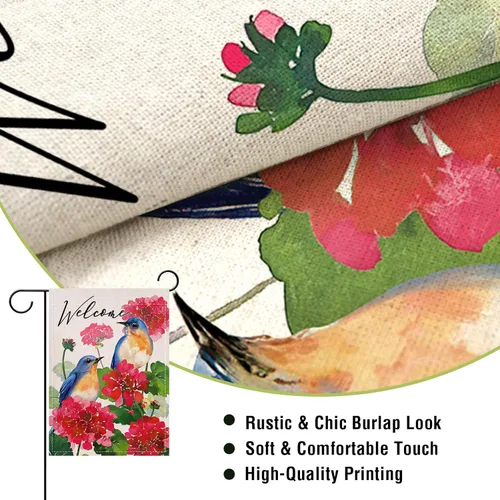 Miniatura 4 de Artofy Bandera decorativa pequeña de jardín con flores de geranio para primavera y verano, decoración exterior de arpillera de temporada, decoración