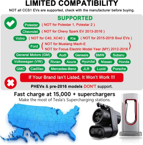 Miniatura 3 de Adaptador de supercargador Tesla, adaptador NACS a CCS, carga rápida tu CCS1 EV en supercargadores Tesla, accesorios de carga de vehículos Charcoal