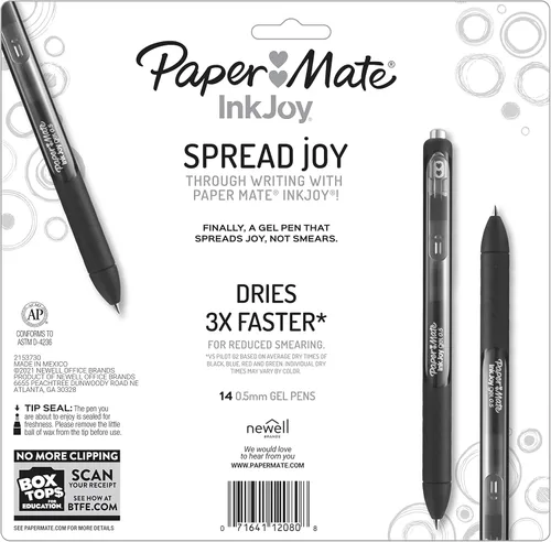 Miniatura 7 de Bolígrafos Paper Mate InkJoy, Bolígrafos de Gel, Punta Fina (0.02 in), Surtidos, 14 Unidades - Regreso a la Escuela, Suministros para Maestros