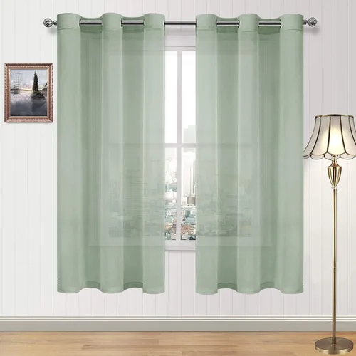 Miniatura 183 de DWCN Cortinas traslúcidas color verde frijol para sala de estar y dormitorio - Cortinas voile con aspecto de lino sintético con ojales en la parte