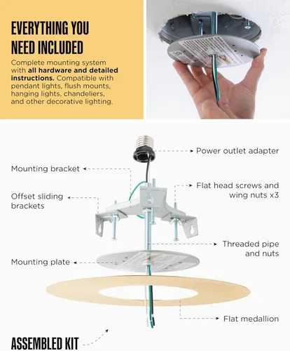 Miniatura 6 de The Can Converter R56 - Kit de conversión de luz empotrada para lata con medallón de techo plano de 7 pulgadas, mejoras para el hogar para latas