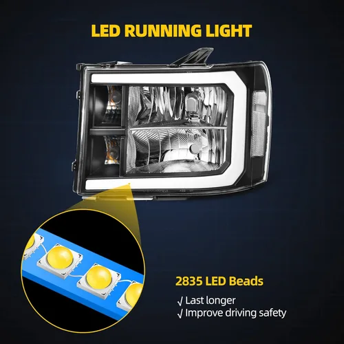 Miniatura 3 de DWVO Conjunto de faros LED DRL Compatible con GMC Sierra 1500 2007-2013/GMC Sierra 2500 HD 2007-2014/Sierra 3500 HD