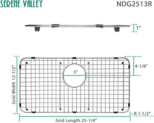 Miniatura 2 de Serene Valley Rejilla inferior del fregadero 25-1/4" X 12-1/2", drenaje trasero con radio de esquina 1-1/2", protector de fregadero NDG2513R
