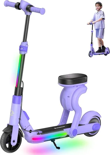 Miniatura 10 de ECOROAD Scooter eléctrico 2 en 1 para niños EK8, motor de 200 W y rango de 9 millas, hasta 10 MPH, sistema de freno doble, música Bluetooth y altura