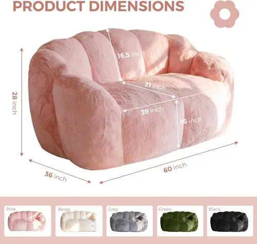 Miniatura 2 de MAXYOYO Puf para adultos, sofá puff en forma de floral, sofá de piel sintética ultrasuave, silla de lectura grande para sala de estar, dormitorio