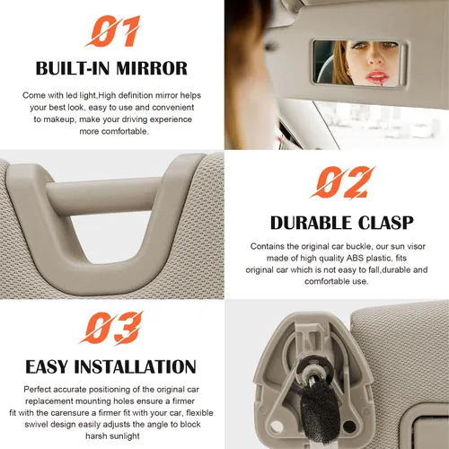Miniatura 4 de Visera para el lado izquierdo del conductor y lado derecho del pasajero color beige, reemplazo compatible con Nissan Altima 2013 2014 2015 2016 2017