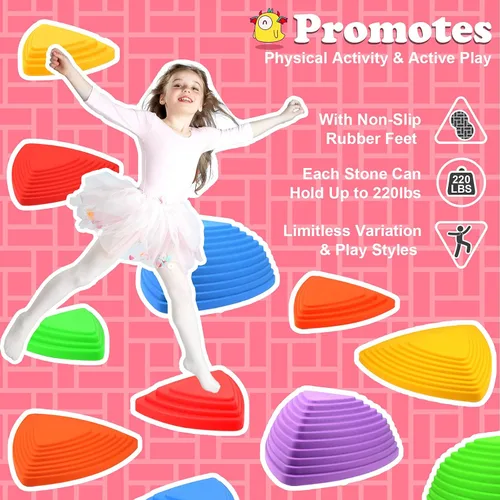 Miniatura 2 de Gentle Monster Stepping Stones para niños, juego de 6/8/11 piezas para equilibrio con parte inferior antideslizante, coordinación de ejercicio y 11