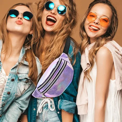 Miniatura 5 de Riñonera holográfica de moda para regalo del día de la madre, bolsa de cintura deportiva morada, cangurera de viaje brillante para trabajo, correr