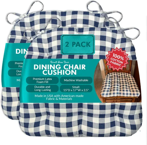 Miniatura 34 de Barnett Home Decor Ticking Stripe Berlin Blue - Almohadilla para silla de comedor con lazos, tamaño mediano 18, relleno de espuma de látex, lavable