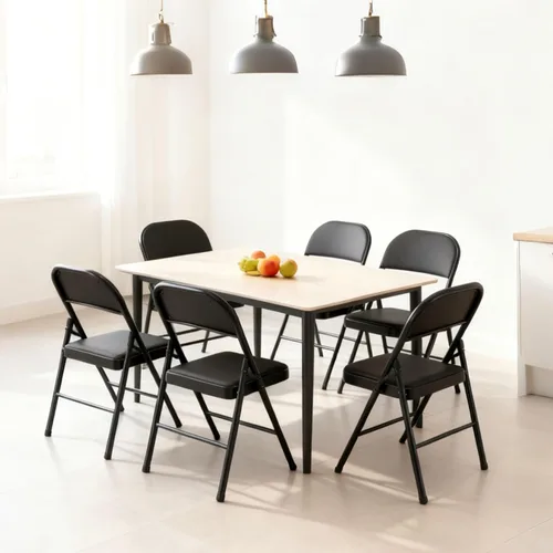 Miniatura 2 de SHGJ&SOFT Juego de 2 sillas plegables con asientos y respaldos acolchados, silla con marco de metal negro para interiores y exteriores, oficina