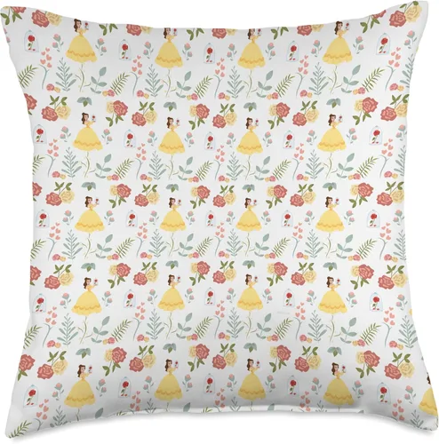 Miniatura 5 de Disney Princesa Bella y Encantada almohada con estampado de rosas, 16.0 x 16.0 in, multicolor