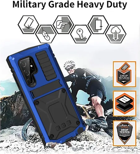 Miniatura 8 de Simicoo Funda militar compatible con Samsung S23 Ultra Metal con protector de pantalla de soporte, protección de cámara, resistente, a prueba de Azul