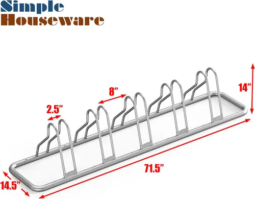Miniatura 9 de Simple Houseware - Soporte de almacenamiento ajustable para 5 bicicletas, aparcamiento para suelo, color negro