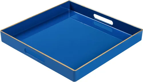 Miniatura 23 de MAONAME - Bandejas de servir azules con asas, bandeja decorativa ovalada para mesa de café, juego de bandejas anidadas de 2, bandeja de tocador