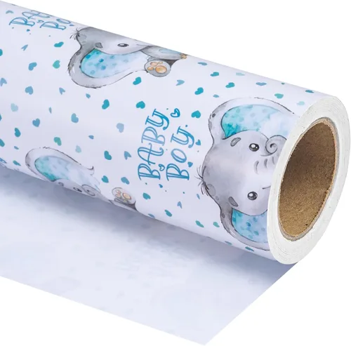 Miniatura 16 de WRAPAHOLIC - Papel de regalo reversible para bebé niña, mini rollo - 17 pulgadas x 33 pies - Diseño de bebé niña y rayas para baby shower, Bebita