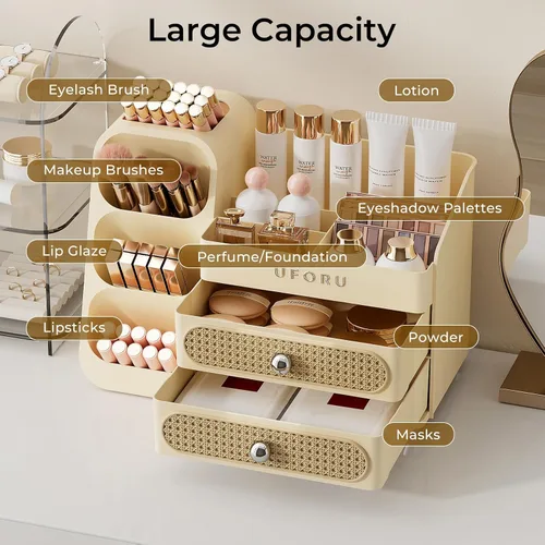Miniatura 5 de UFORU Organizador de maquillaje para tocador con soporte para pinceles, organizador de cuidado de la piel de gran capacidad para encimera de baño