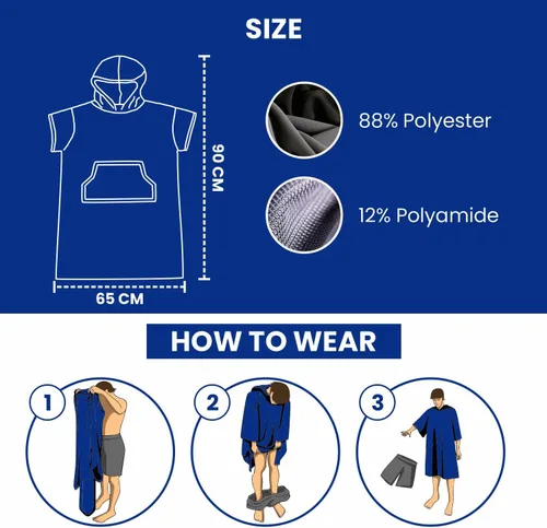 Miniatura 3 de MWTA Poncho de surf con capucha, traje de neopreno de microfibra gruesa que cambia con bolsillo para deportes acuáticos, hombres y mujeres Azul
