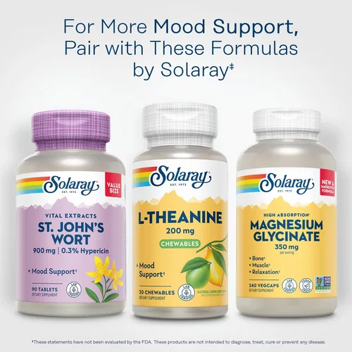 Miniatura 6 de SOLARAY L Teanina 200 mg, suplemento de apoyo al estado de ánimo con vitamina B6 - Apoyo calmante durante el estrés ocasional - Sabor natural