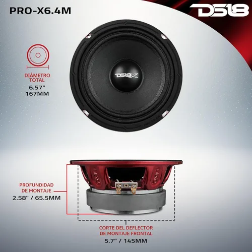 Miniatura 4 de DS18 PRO-X6M - Altavoz de 6.5 pulgadas, rango medio, bala de aluminio roja, 500 W máximo, 250 W RMS, 4 ohmios, altavoces de puerta de audio de alta
