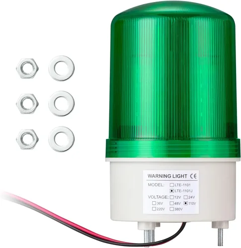 Lámpara de torre de alarma de señal industrial LTE-1101J AC 110V, luz de advertencia estroboscópica giratoria LED con zumbador para emergencia Verde