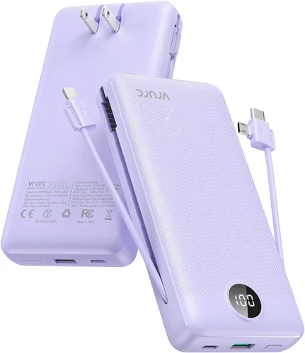Miniatura 10 de Cargador portátil de 20000 mAh, cargador de batería VRURC de carga rápida de 22.5 W con cables, cargador portátil USB C de 20 K con enchufe de Gris