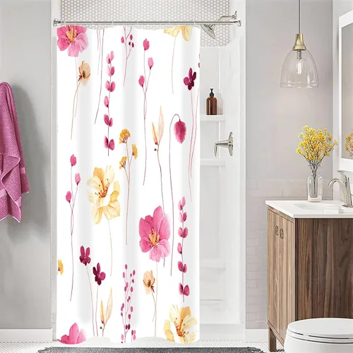 Miniatura 16 de Gibelle Cortina de ducha con estampado floral de acuarela, cortina de ducha retro naranja azul marino para baño, juego de cortina de ducha moderna