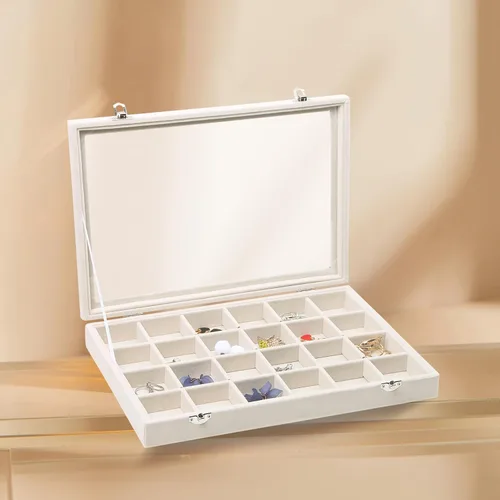 Miniatura 5 de Stratalife Organizador de joyas con tapa, exhibidor transparente, organizador grande de aretes, caja de almacenamiento de terciopelo para aretes