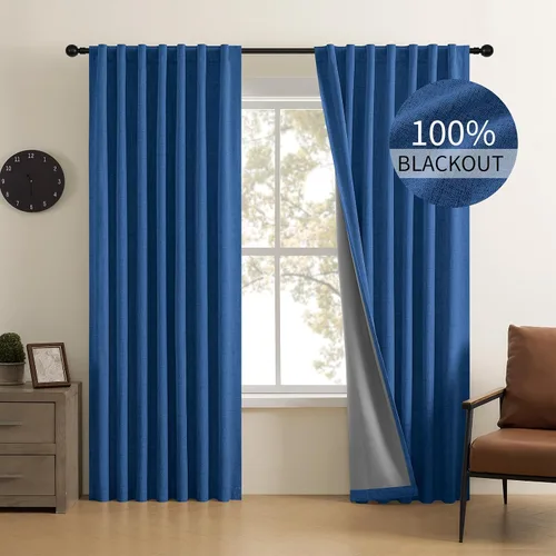 Miniatura 10 de CUCRAF Juego de 2 paneles de cortinas 100% opacas de lino de 84 pulgadas de largo, con pestaña trasera y bolsillo para barra para sala de estar
