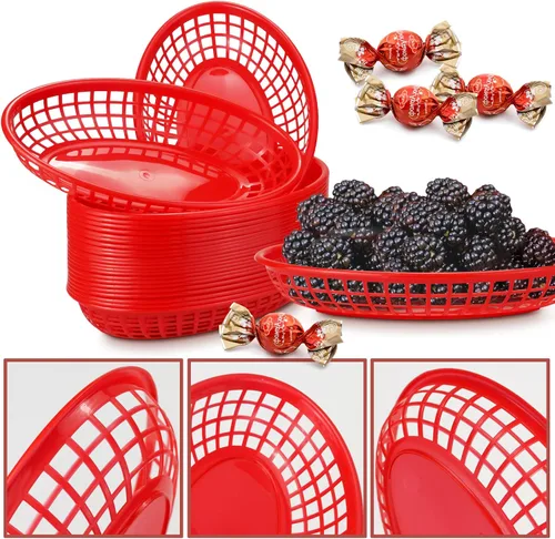 Miniatura 3 de Paquete de 24 cestas de comida rápida, cestas de plástico de comida rápida para restaurantes, cestas de pan frito bandeja para perros calientes