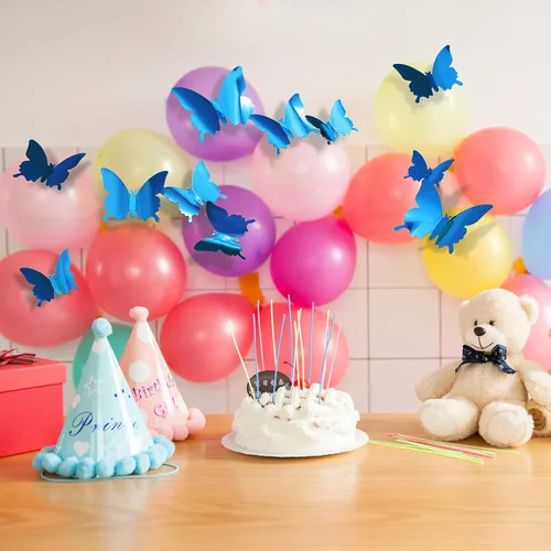 Miniatura 6 de Calcomanías 3D de pared de mariposa, 24 piezas extraíbles de 3 tamaños 3D de mariposa azul para decoración de pared, calcomanías de decoración