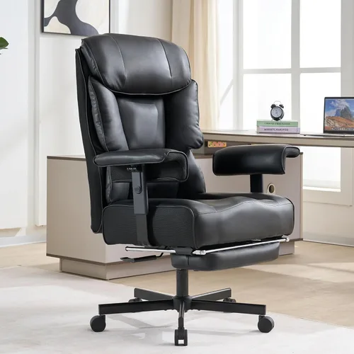 Miniatura 8 de Silla de oficina grande y alta con reposapiés, capacidad de 500 libras, respaldo alto, silla de oficina ejecutiva, silla de oficina ejecutiva Blanco