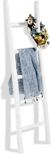 Miniatura 25 de FUIN Escalera de madera de 6 pies totalmente montada, para sala de estar, decorativa, para pared, inclinada, granja, soporte para colcha, toallero