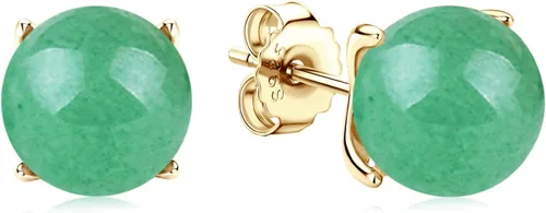 Aretes tipo dormilona de jade para mujer, color verde natural, pequeños aretes hipoalergénicos de plata de ley, joyería de la suerte, regalo para
