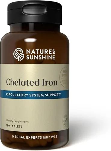 Nature's Sunshine Quelatado con hierro 25 mg, 180 tabletas | Proporciona soporte para el sistema circulatorio, ayuda al transporte de oxígeno a los