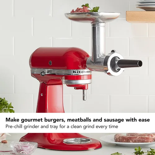 Miniatura 3 de KitchenAid Juego de rodillos y cortador de pasta de 3 piezas, accesorio de metal plateado y molinillo de alimentos KSMMGA, plateado